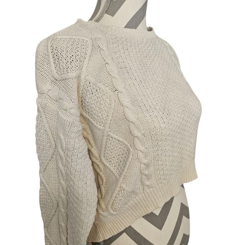 Ivory Cropped Cable Knit Sweater Size small Coastal Preppy